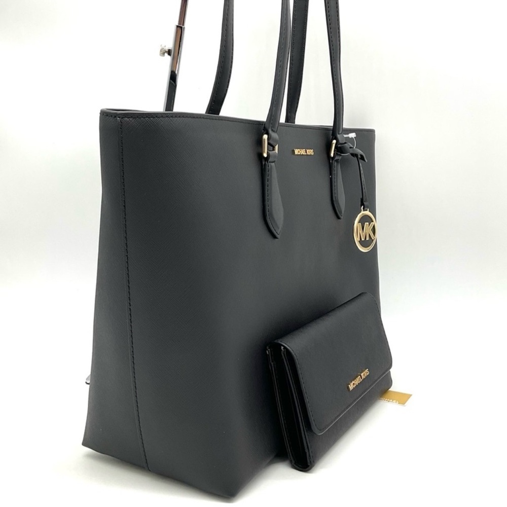 Michael Kors Bag Large Sheila Mf Tote Bag & Large Trifold Wallet Black/Gold - Picture 4 of 14